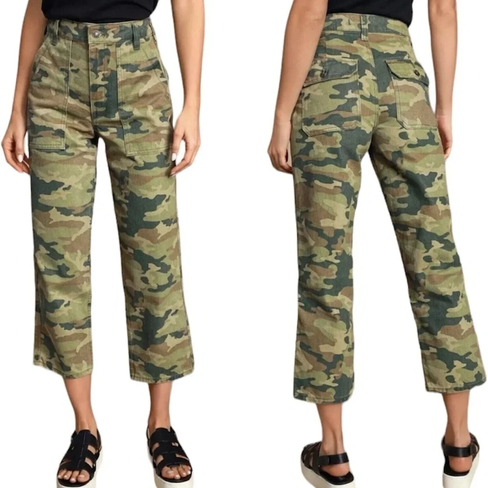 Free People Jeans Camo Remy Cropped Wide Leg High Rise - Picture 1 of 15